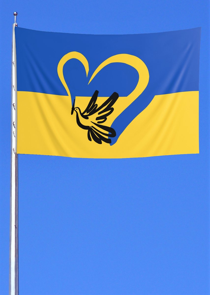 Vlag Oekraïne 150x100 | Vredesduif met lint Oekraine| Ukraine